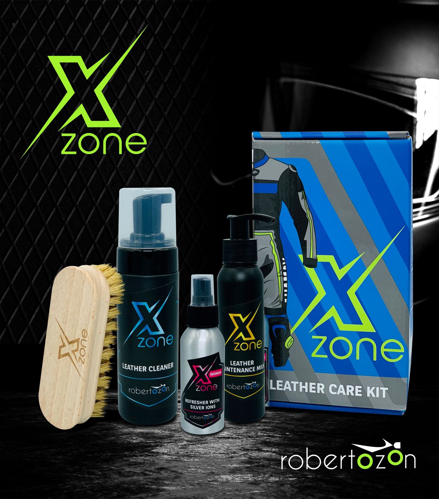 Xzone leather clothing care it + brush + silver ions