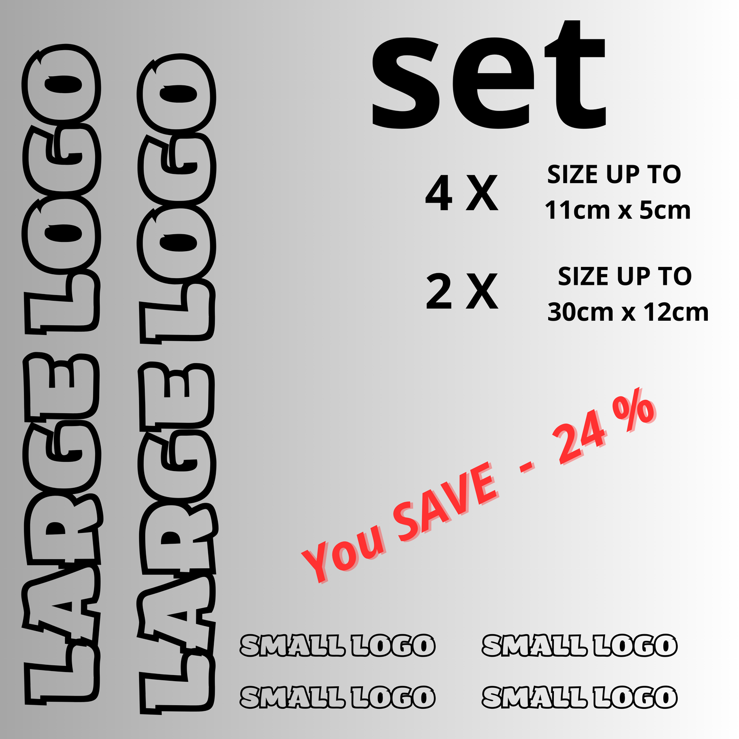 SET  5 x   personalised logo patches          (  1  Large  + 4 small )