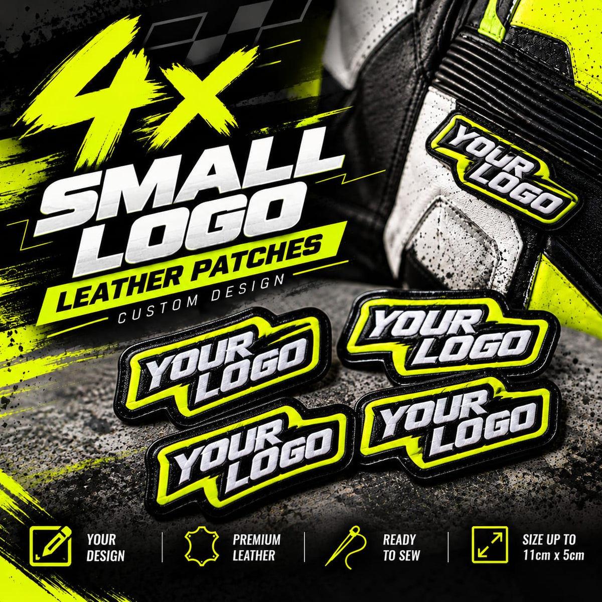 4 x Small personalised logo patches