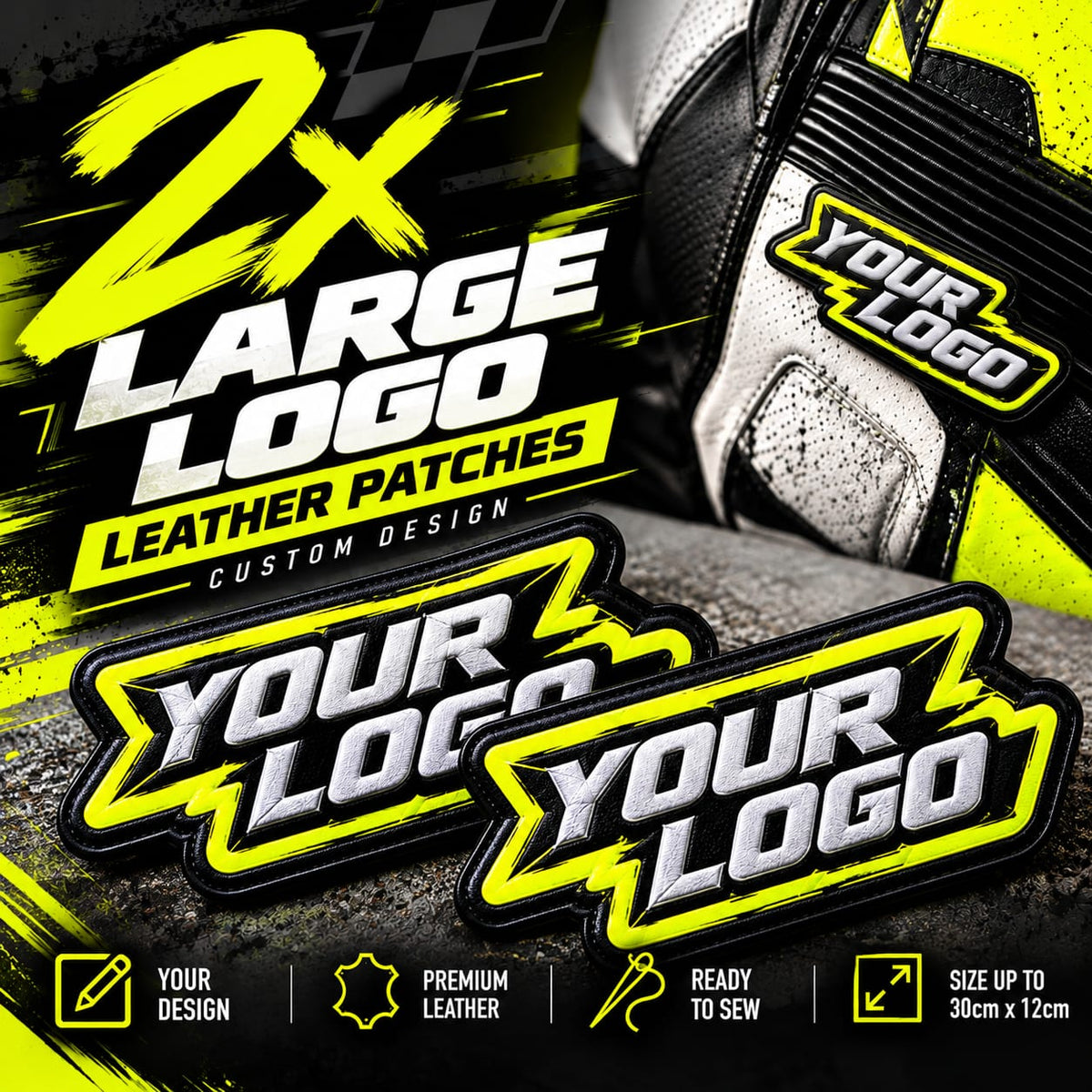 2 x Large personalised logo patches